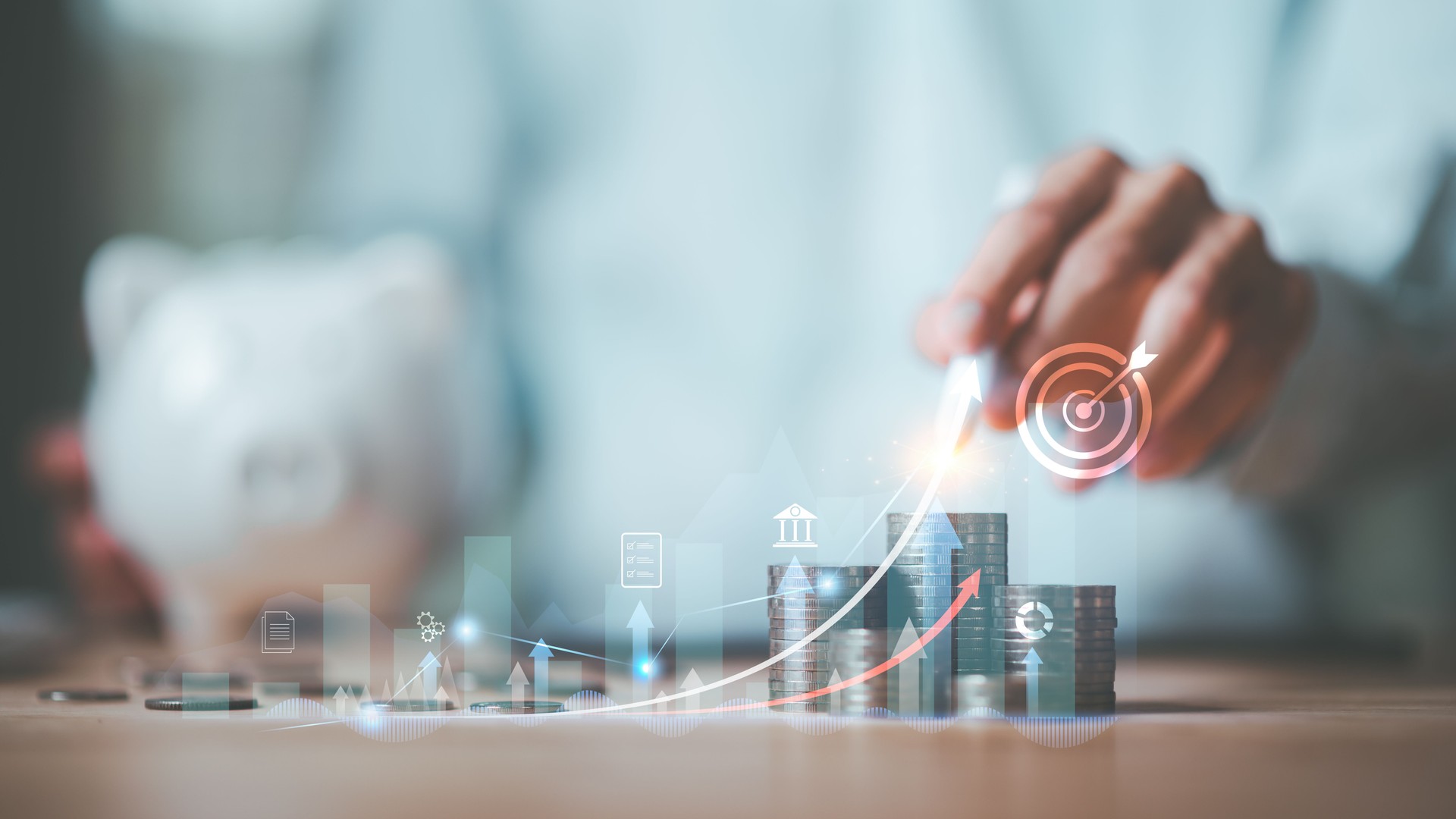 financial concept and saving money ,investment savings ,Planning savings for future ,retirement fund ,financial preparation ,future risk management ,Piggy bank savings ,finance accounting